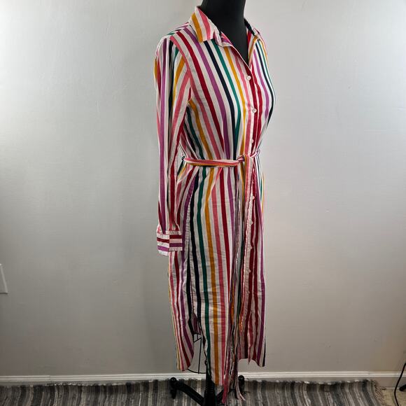 J. Crew Rainbow Striped Shirt Dress Belted Cotton Long Sleeves Knee Length Sz XS - Picture 7 of 12
